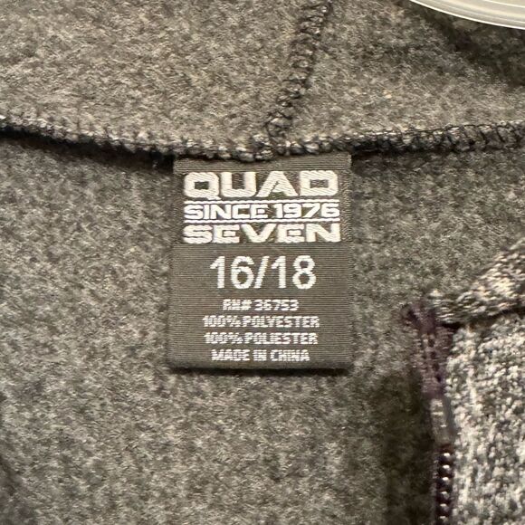 Quad Seven Size 16/18 Boys Black Gray Full Zip Fleece Jacket Hoodie NEW NWT - Picture 3 of 3